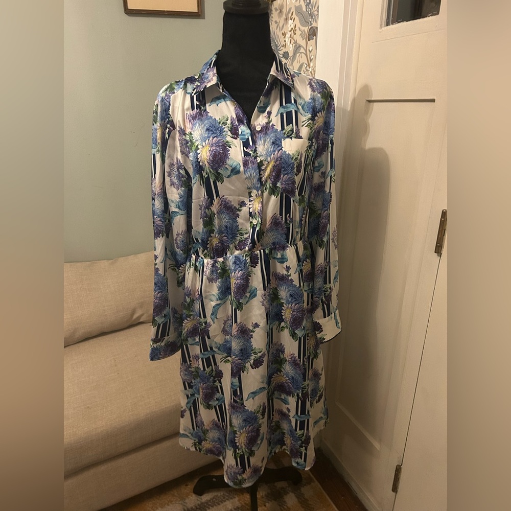 J crew button top long sleeve shirt dress floral stripe size 12-nwt